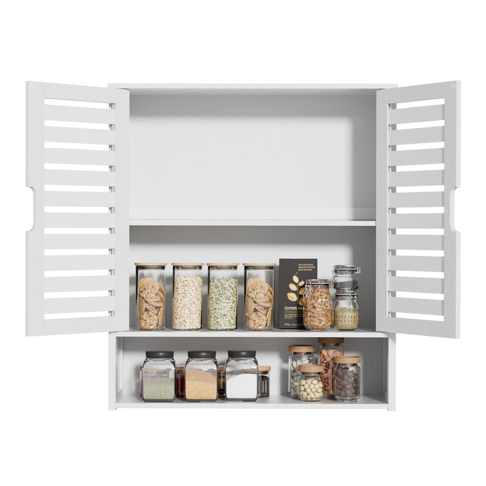 UNHO 吊り戸棚 キッチン ウォールキャビネット 壁掛け 吊り棚 洗面所 トイレ 収納 トイレラック 壁掛け棚 扉付き 壁面収納 ウォールシェルフ 洗面台 食器棚 白 可動棚 おしゃれ 木製 大容量