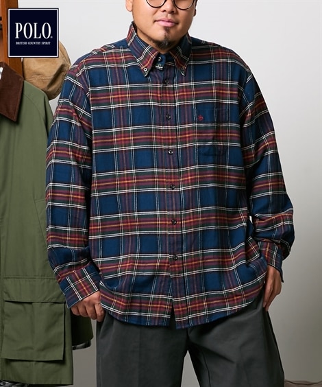 長袖シャツ 綿１００％起毛チェック長袖ボタンダウンシャツ/ポロ・ビーシーエス