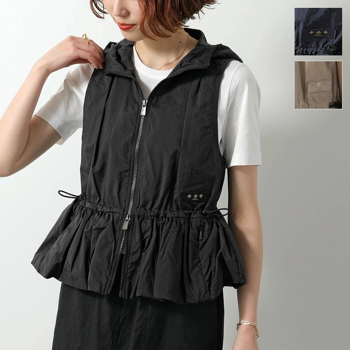 TATRAS タトラス ベスト NITRA ニトラ LTAT25S4945-L レディース ジレ ナイロン ノースリーブ フード付き ショート丈 フリル 撥水 カラー3色 【ts】