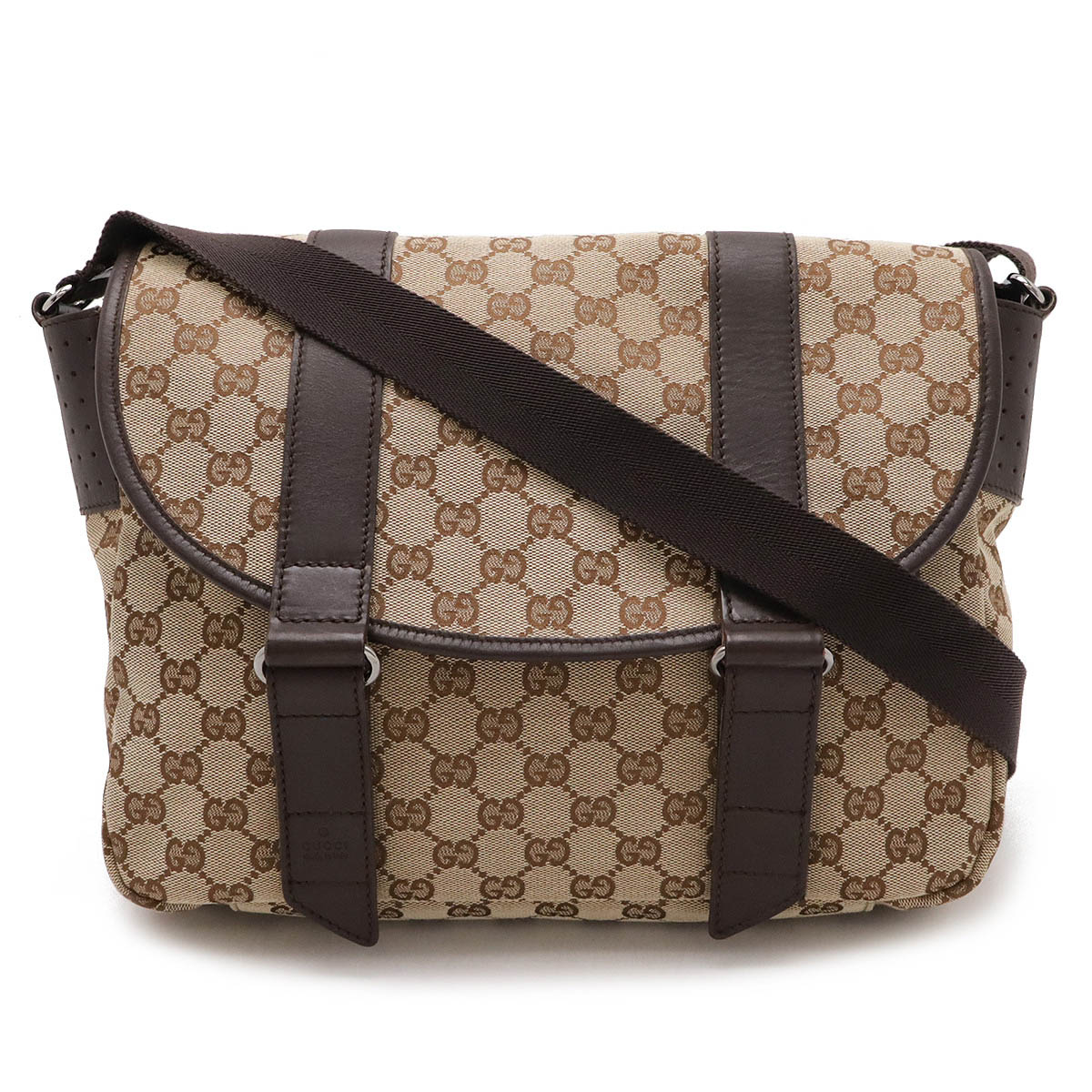 GGキャンバス ショルダーバッグ メッセンジャーバッグ 斜め掛け ベージュ ダークブラウン 14585