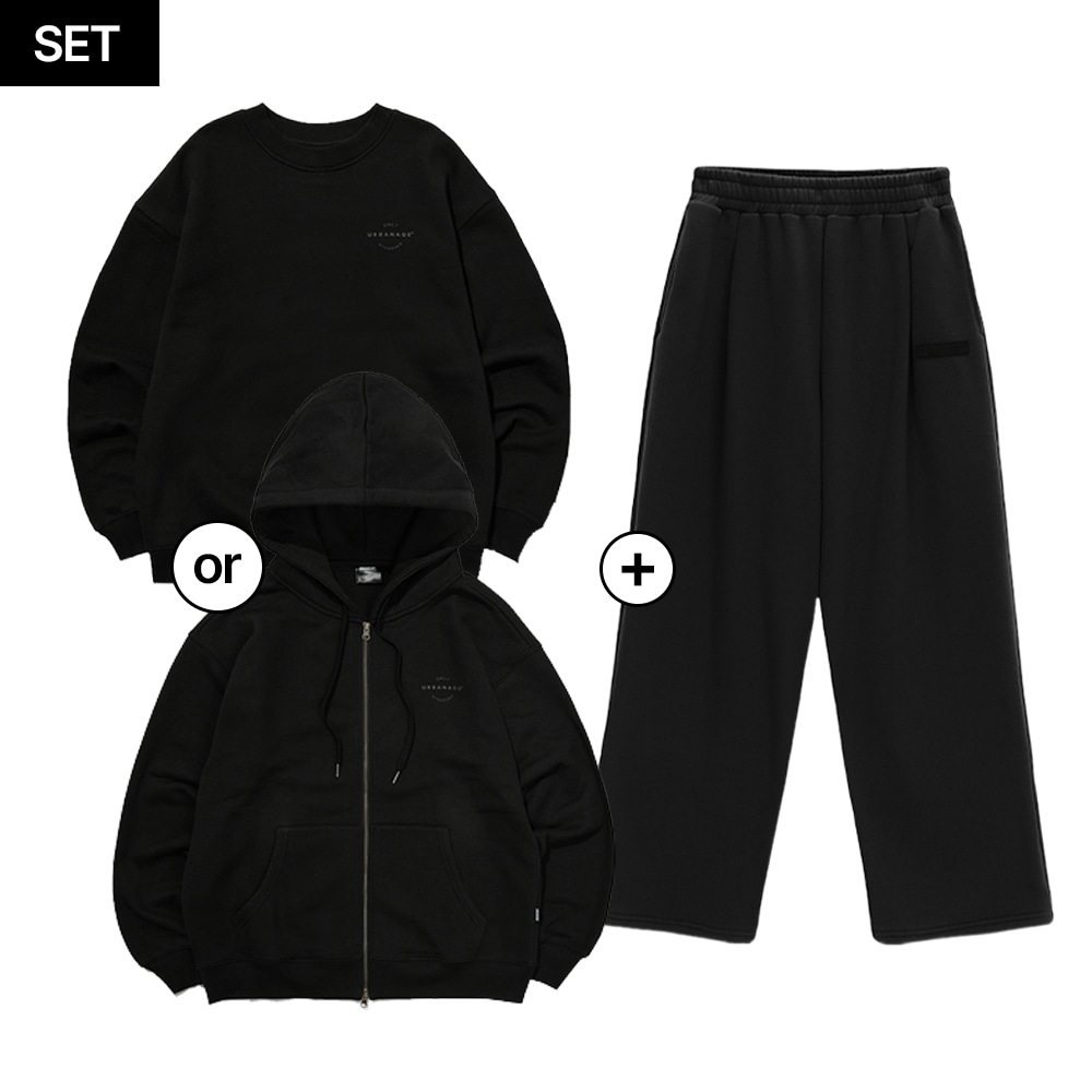 [SET] Daily standard sweatshirt or hooded zip-up Wide Pants (Black)