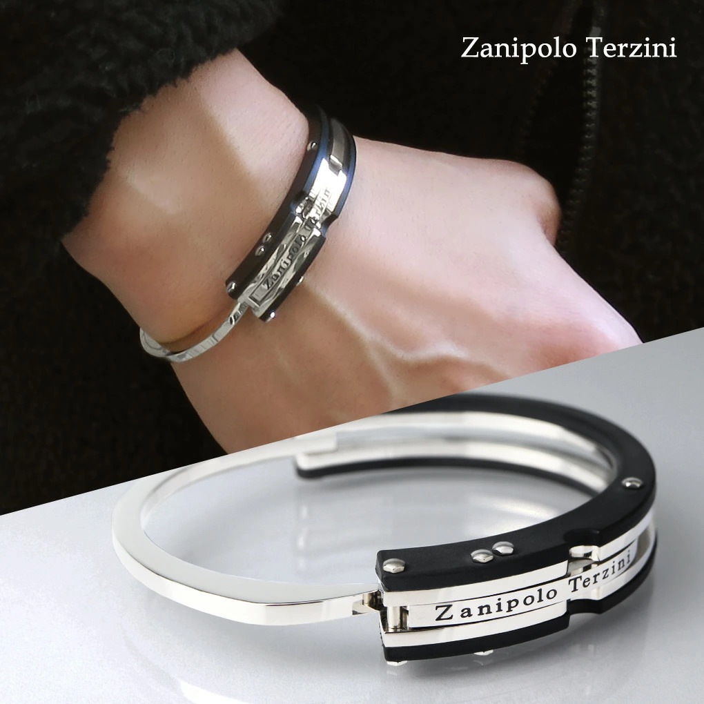 メンズ ブレスレット バングル ブラック ハンドカフ 手錠 サージカルステンレス