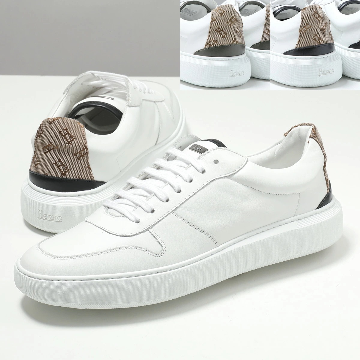 HERNO ヘルノ スニーカー SH001UM SHOE6 メンズ レザー×キャンバス モノグラム メタルロゴ ローカット シューズ 靴 カラー3色
