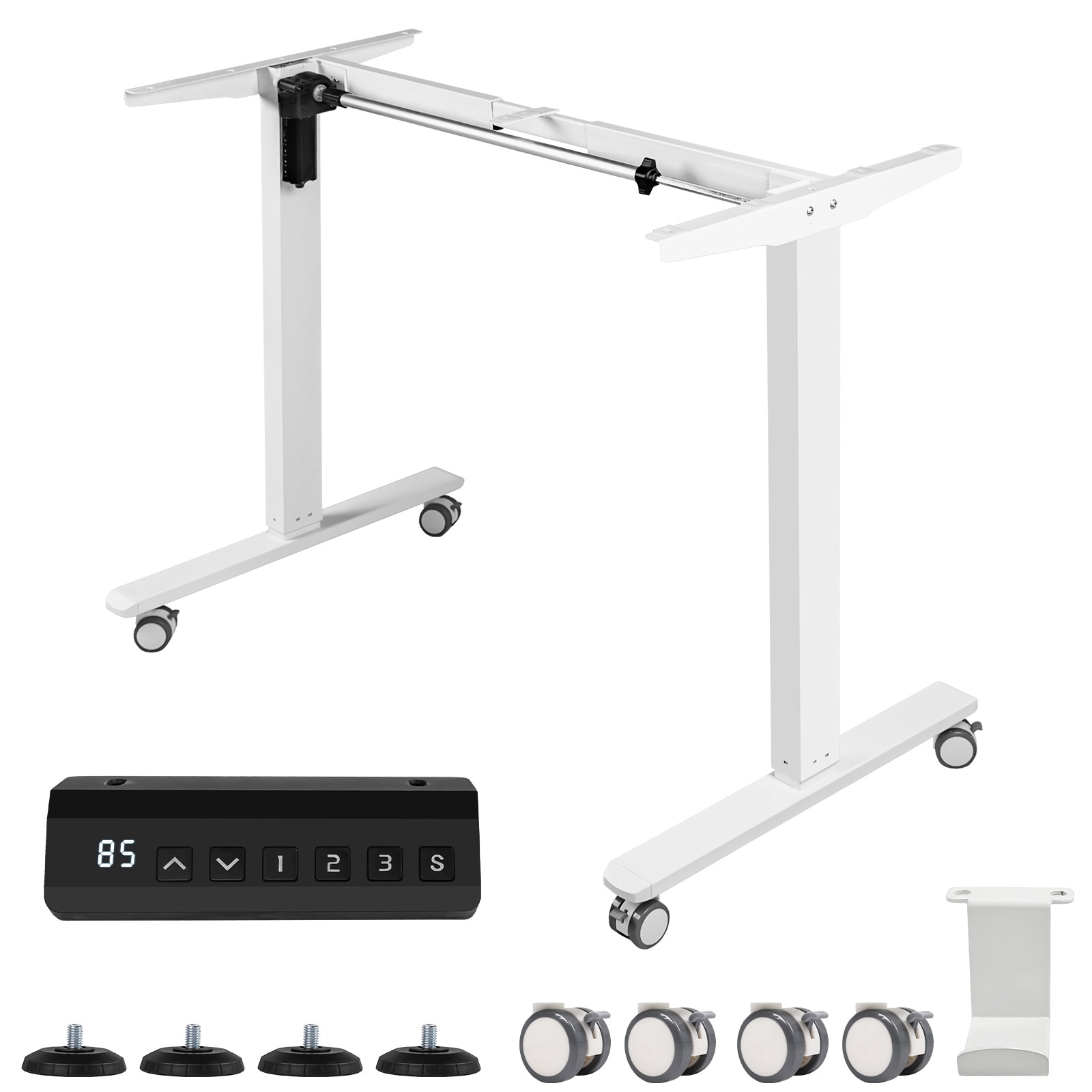 【国内発送,送.料無料】A61昇降デスク スタンディングデスク 電動昇降式デスク 高さ調節 71cm-119cm 静音 収納フック付き キャスター付き オフィスデスク ホワイト