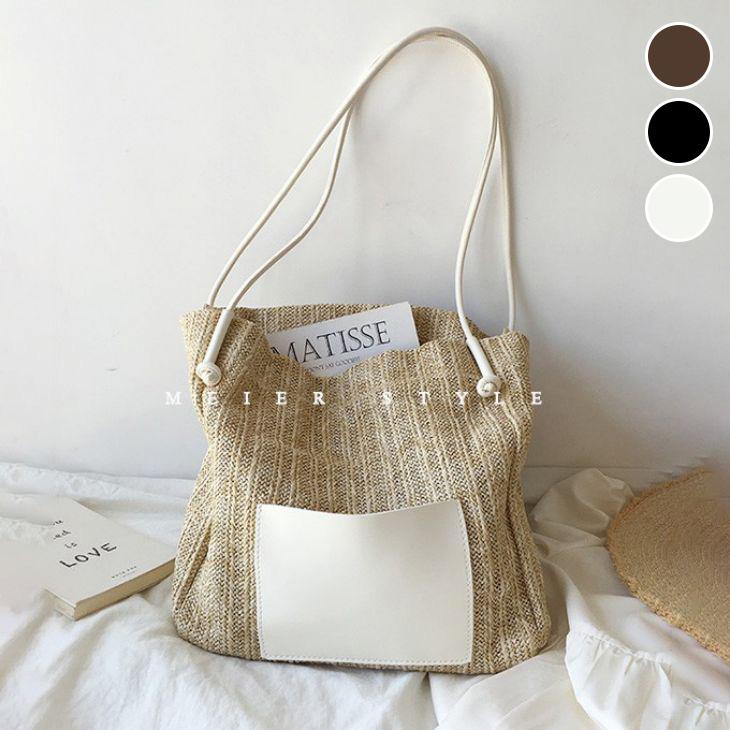 【韓国ins大人気】異素材 トート バッグ レザー風 PU リネン風 トートバッグ 韓国ファッション【akb406-613】【予約販売：15-20日】宅込