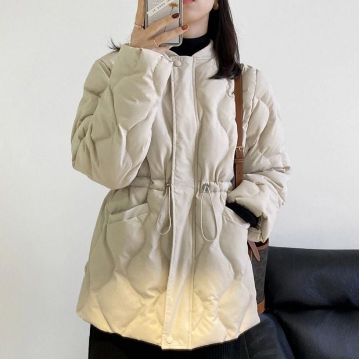 超高人気！中綿コート レディース 無地 秋冬アウター ジッパー ポケット 防寒 ドローストリング 4,767円