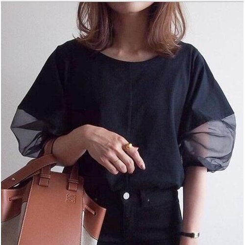2023夏新作 韓国風レディース服 夏 トップス レディース おしゃれ 綺麗め 半袖ブラウス ブラック フリーサイズ /サイズ色問わず合計3点から 4202