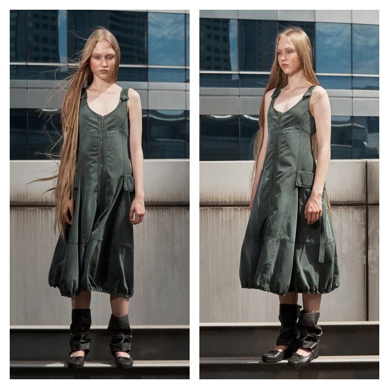 【OPEN Yy】 FIELD POCKET ZIP DRESS : KHAKI