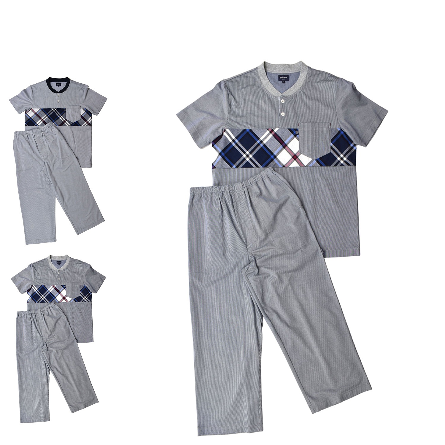 ルームウェア 部屋着 セットアップ ナイトウェア メンズ 半袖ヘンリーネックパジャマ 0684-97