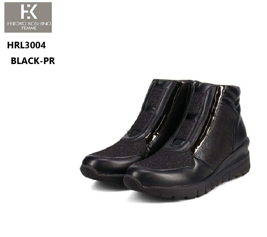 ヒロココシノ(HIROKO KOSHINO FEMME)HRL3004 レディス ハイカットドレススニーカーブーツ 【撥水加工】サイドファスナー仕様 同系色の素材のコンビネーションがシックな装いにもあ