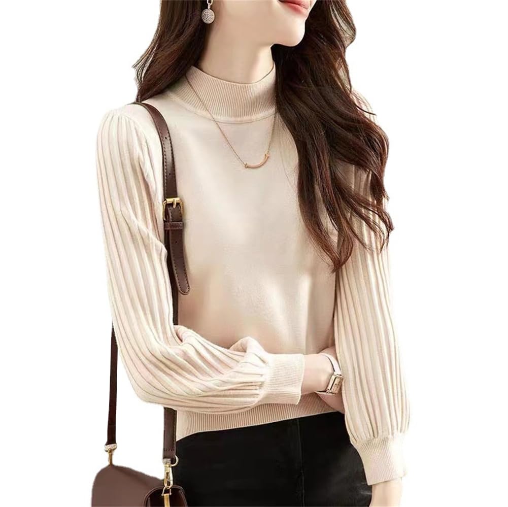 ニット セーター 長袖 上品 着回し シンプル おしゃれ きれいめ 秋 冬 インナー トップス レディース パフスリーブ エレガント カジュアル ハイネックニット着痩せ