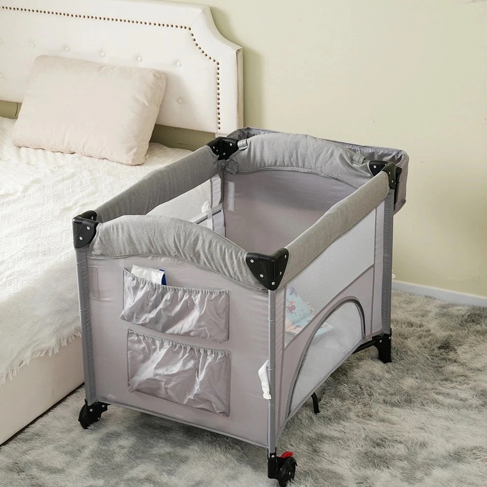 プレイヤード 添い寝ベッド 出産祝い お昼寝マット マットレス付 折りたたみ 多機能 おむつ替えテーブル付 軽量 キャリーバッグ付 キャスター付き ベビーサークル ベビーベッド寝具家具ベビーベッド
