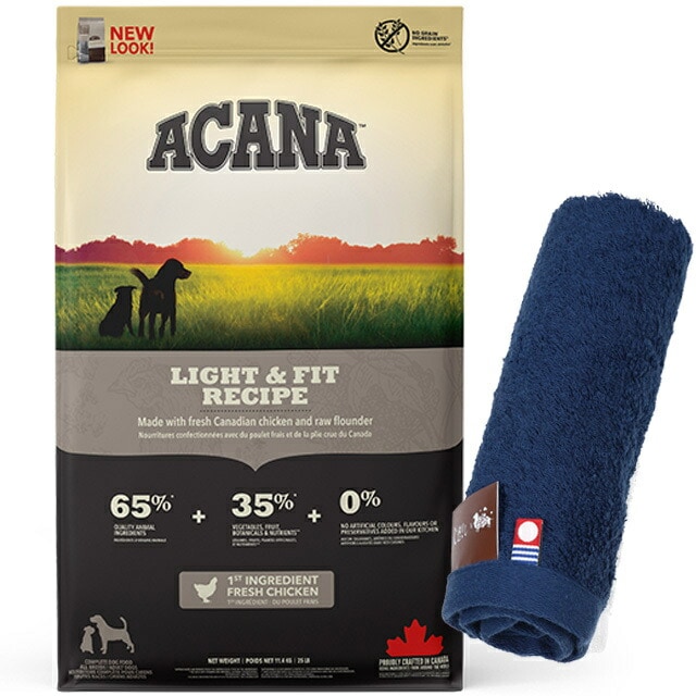 【正規品】アカナ ライト&フィットレシピ 11.4kg 【犬想いオリジナル今治ハンドタオルセット】【タオルカラー ネイビー】
