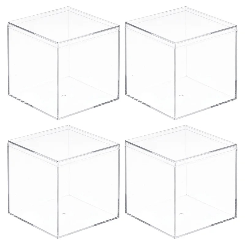 透明なアクリルプラスチック製収納ボックス,スクエアキューブ,蓋付き,防塵コンテナ,ショーケース,2個,4個
