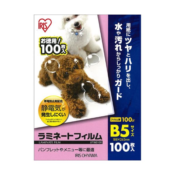(まとめ)アイリスオーヤマ ラミネートフィルムB5 100μ LFT-B5100 1パック(100枚)(×5セット)