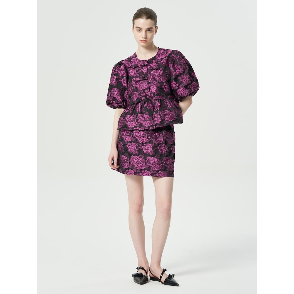 GANNI ボタニカルジャカードミニスカート-マゼンタ QN4127R01W 18,522円