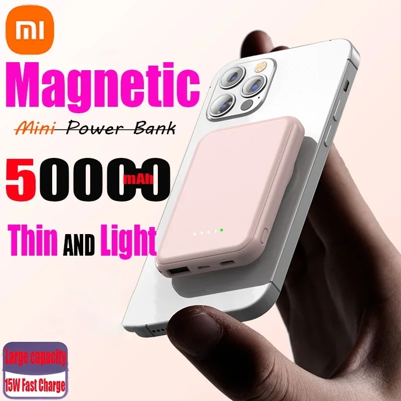 Xiaomi-ワイヤレス磁気パワーバンク,50000mah,15w,超高速充電,ポータブルバッテリー充電器,iPhone, Huawei, Samsung用,新品,2024