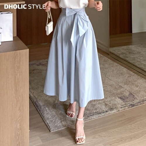 [メガ割りSALE]ウエストリボンピンタックフレアスカート・p654149