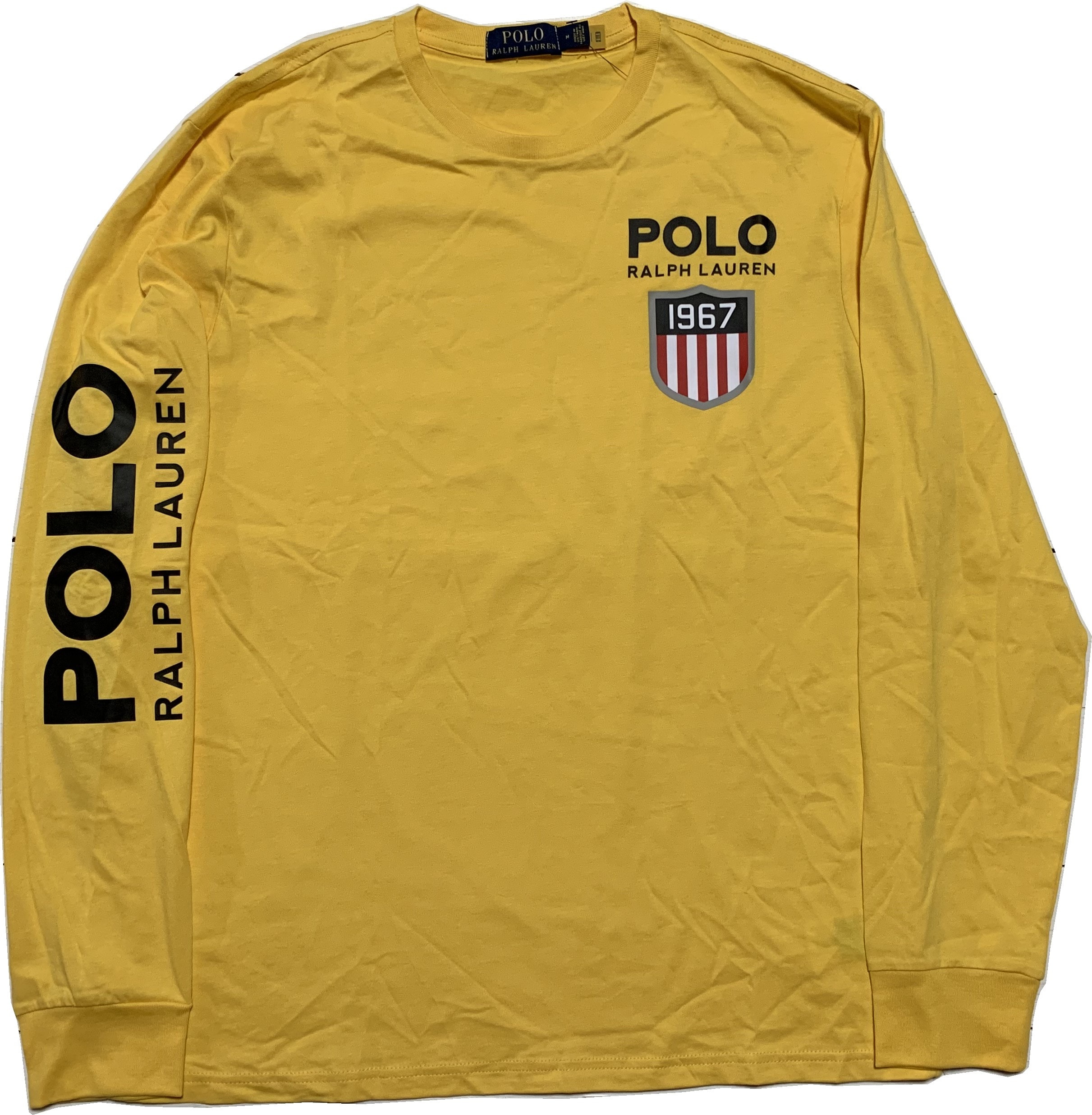 長袖 プリント Tシャツ イエロー メンズ PR2-1243