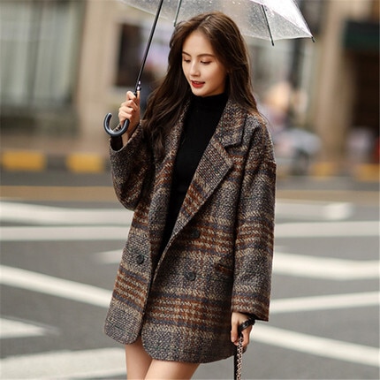 アウター デート コート ジャケット 上着 ミモレ ミモレ丈 袖あり 長袖 Vネック 冬 10代 20代 30代 個性的 グレー ネイビー S M L XL チェック柄 レトロ こなれ感 ゆったり