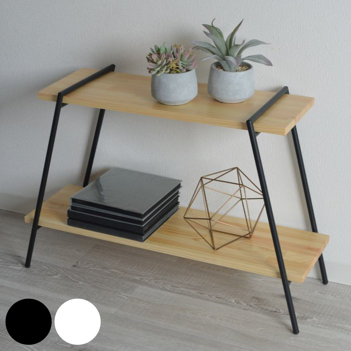 オープンラック 2段 天然木棚 アイアン脚 幅78cm オープンシェルフ 棚 飾り棚 天然木 アイアン ラック 日本製 木製 簡単組み立て 多目的シェルフ 収納 リビング収納 ブラック