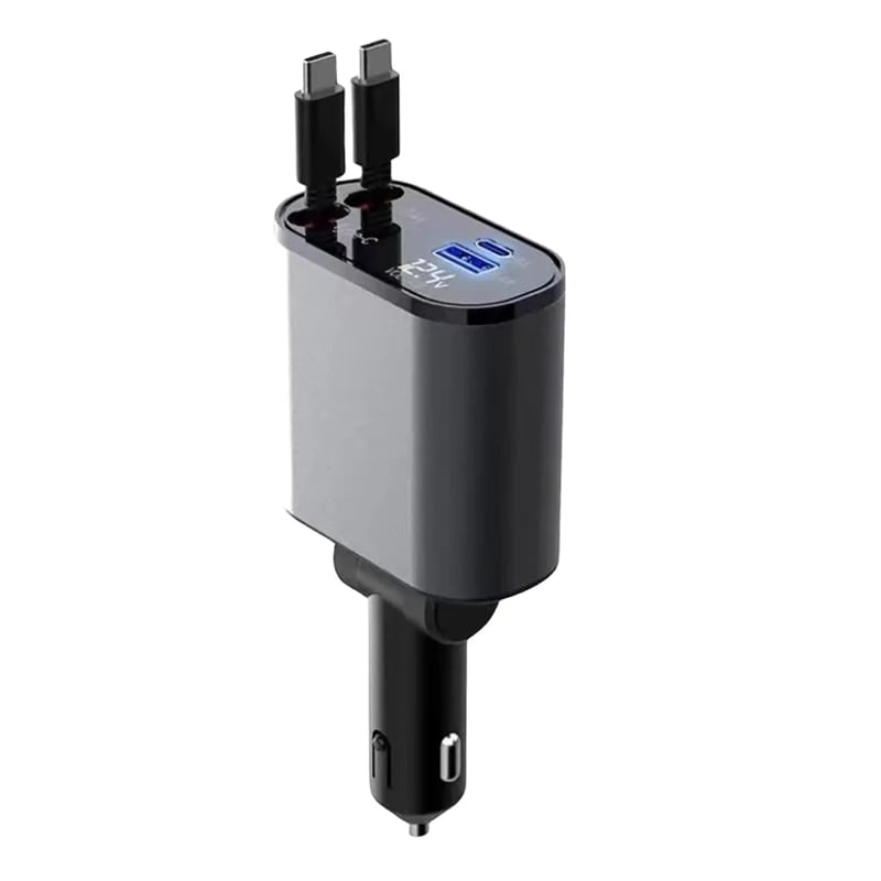 格納式カー充電器,Apple, USBタイプC,超高速充電器,シガレットライター用アダプター,4 in 1,pd,qc3.0,86W 2 Type C