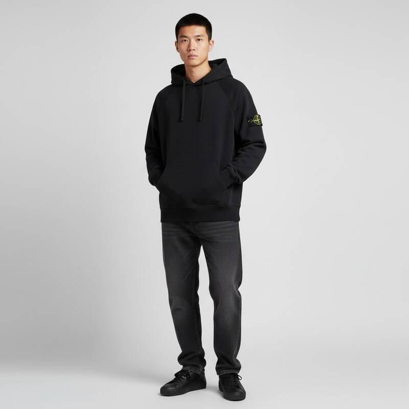ストーンアイランド ラグラン オーバーサイズ フーディ Tシャツ ブラック メンズ K2S15 6100023 S0A20 V0029