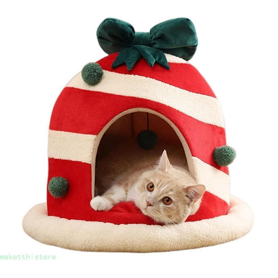 猫ハウス猫ベッドペットベッドクッション付き ペットソファ冬用 暖かいふわふわ 可愛い おしゃれ クリスマス ギフト 箱型 多目的犬ハウス犬ベッド兼用 洗える 折