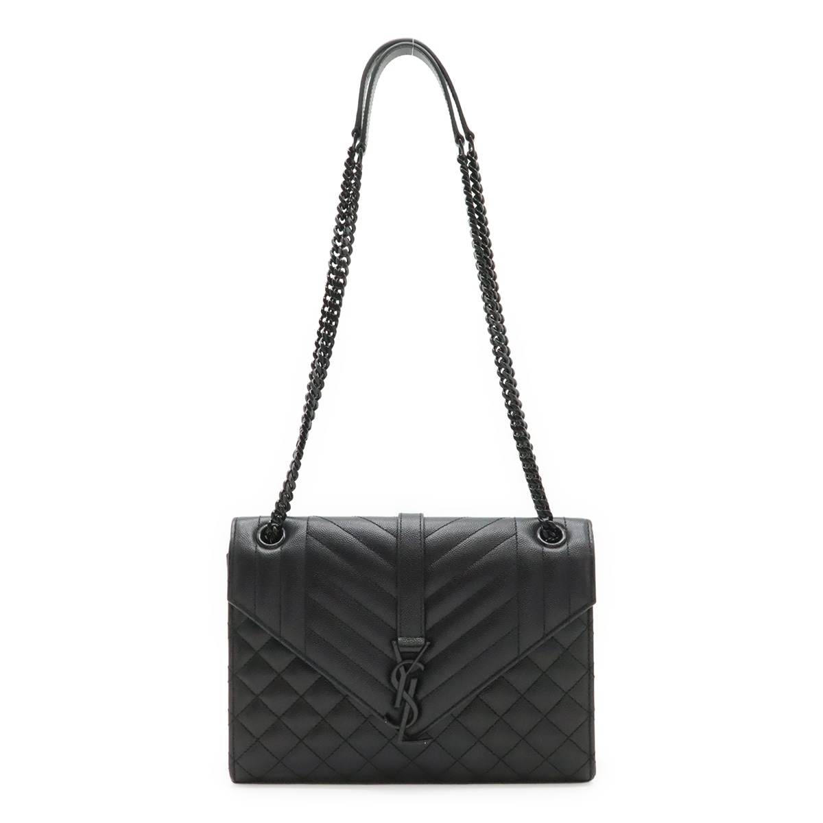 YSL クラシックモノグラム サッチェル チェーンショルダーバッグ キルティング レザー ブラック 黒 42813