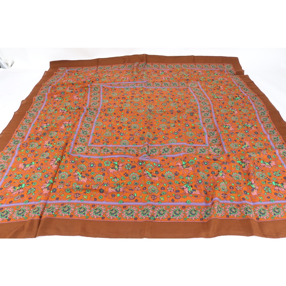 極美品 カレ ジェアン 140 TABRIZ タブリーズ スカーフ シルク100％ Cマーク 絹 ストール レディース RUE CP34-3 中古