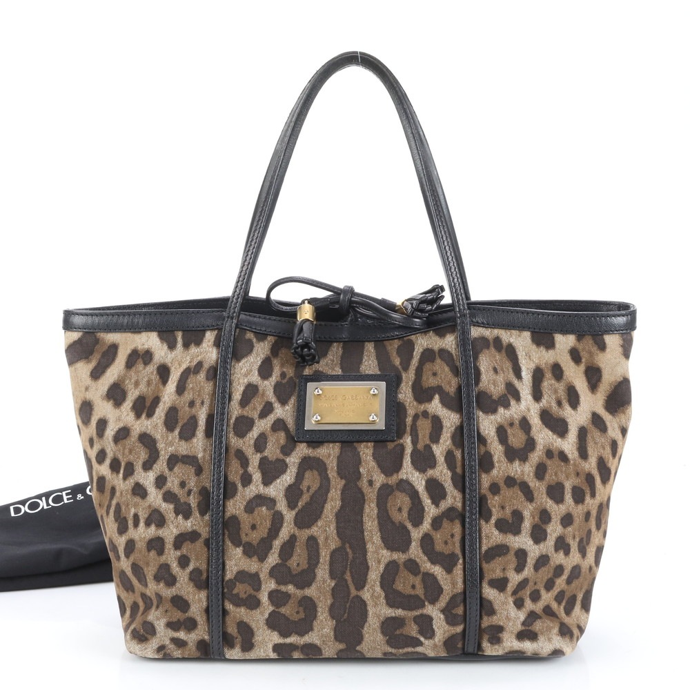 美品 D&G ドルガバ ヒョウ柄 レオパード レザー×キャンバス トート バッグ 肩掛け ショルダー ハンド A4 レディース ECE CP28-9 中古