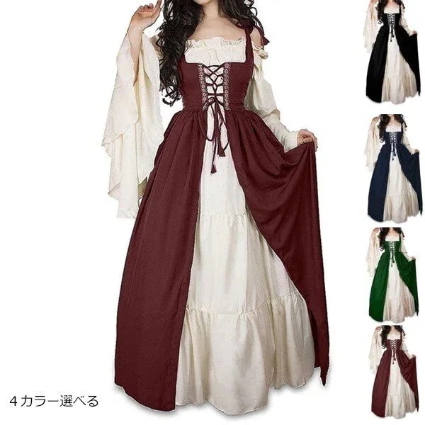 復古風 2025新品発売西洋 公演服 4カラー ドレス ワンピース コスプレ コスプレ 中世ヨーロッパ中世ヨーロッパ風