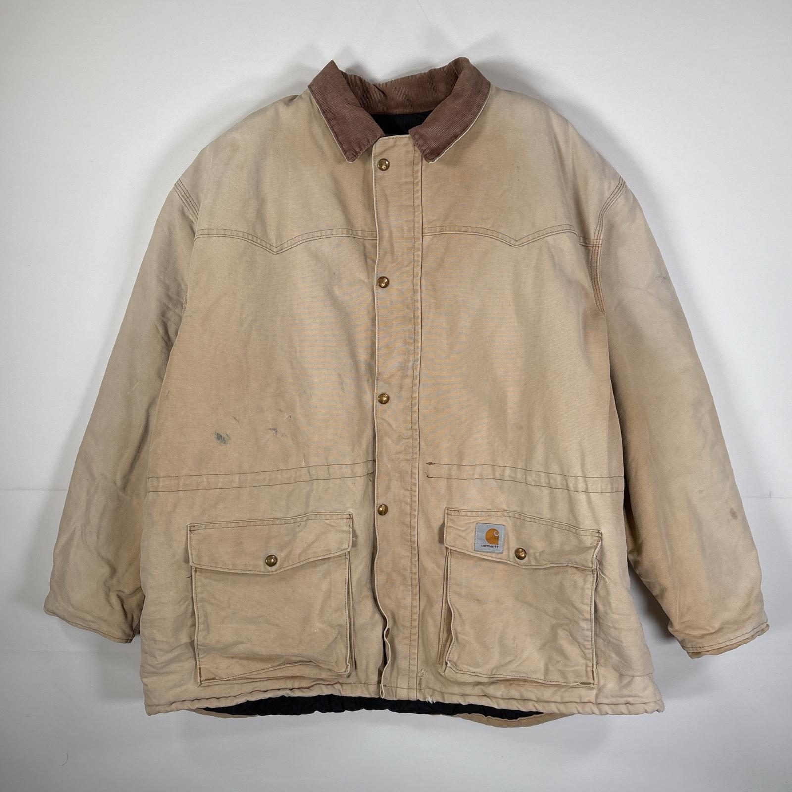 古着 カバーオール ダックジャケット 襟コーデュロイ キルティングライナー ベージュ系 メンズ