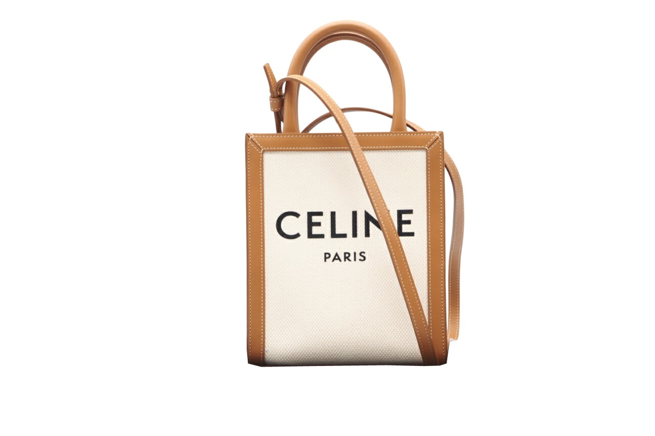 3日以内返品可 美品 2wayショルダーバッグ キャンバス ミニ バーティカル カバ NATURAL TAN 193302BNZ02NT ブラウン ホワイト キャンバス レディース
