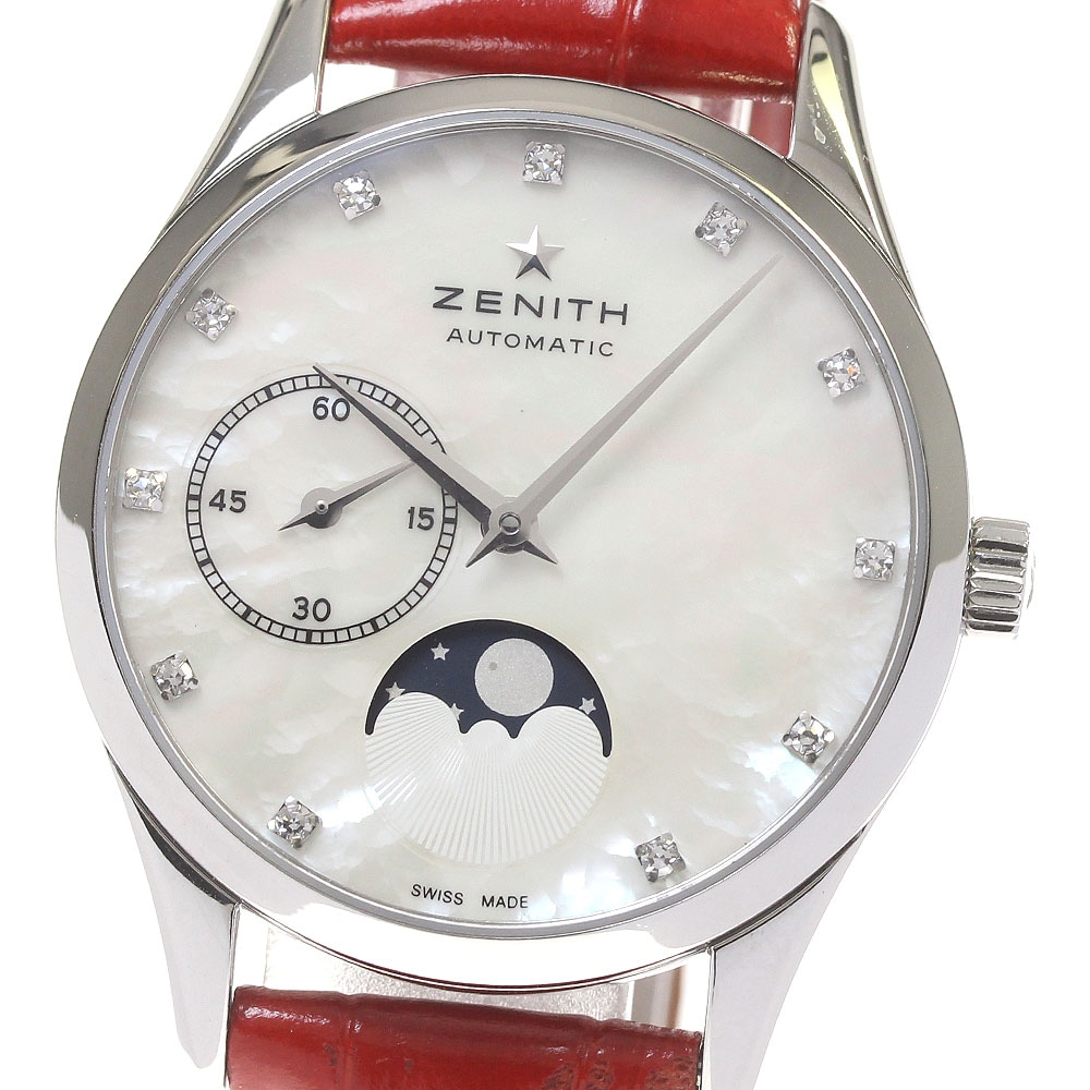 ゼニス ZENITH 03.2310.692/81.C706 クラスエリート ウルトラシン ムーンフェイズ ダイヤモンド 自動巻き レディース 良品 保証書付_823370【中古】