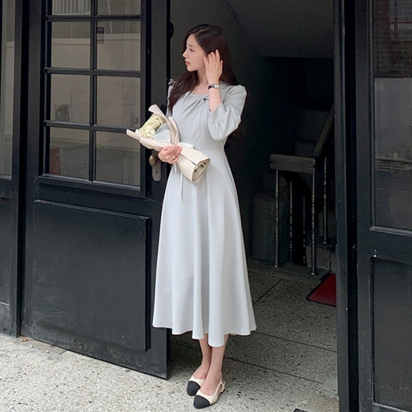 （結婚式／フォーマル／フェミニンルック）ヴェルエル アシンメトリー ツイスト 7分袖パフロングワンピース op16177