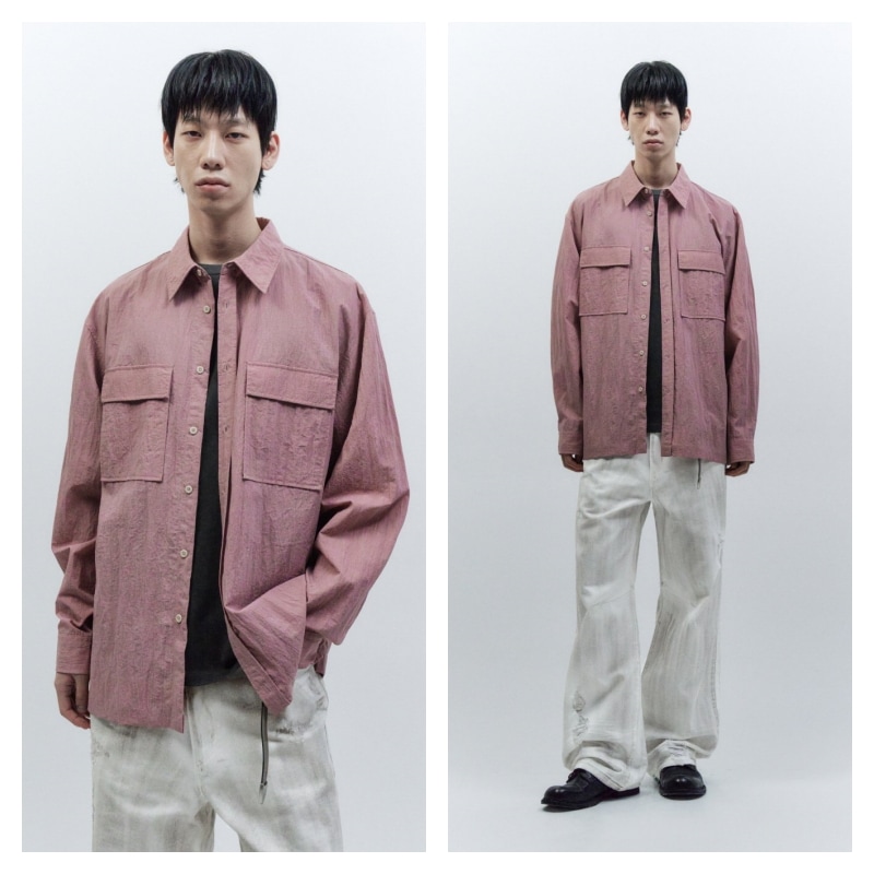 【INSILENCE】 PIGMENT WASHED NYLON SHIRT : INDI PINK