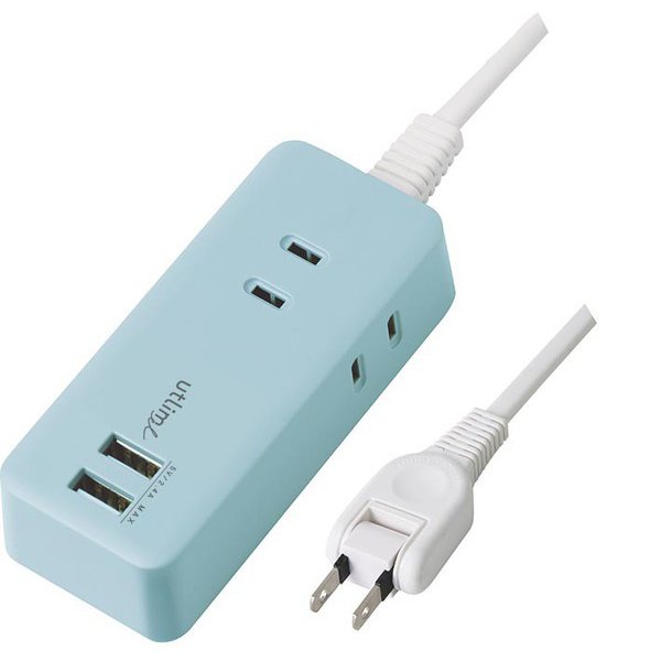 （まとめ買い）3口コンセント 1.5m USBポート付 ユートリムエル ライトブルー UL-5817-LB [x3]