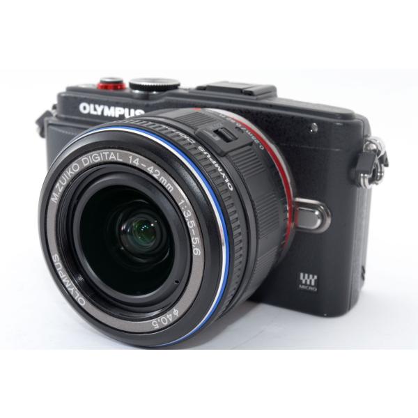 【中古】オリンパス OLYMPUS Pen Lite E-PL6 レンズセット ブラック 美品 自分撮りできる SDカード外付けフラッシュ付き