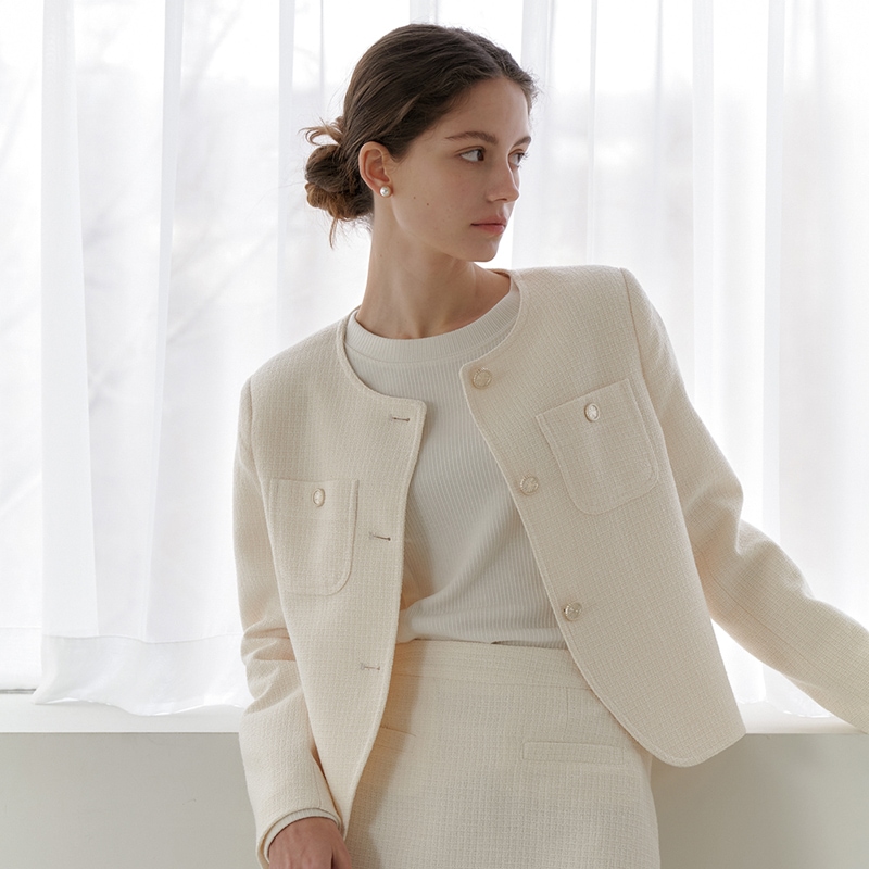 ROUND TWEED JACKET_CREAM
