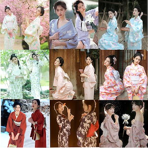 日本の浴衣 着物 浴衣 女性 写真撮影 旅行 コスプレ衣装 花火大会 浴衣 ウエストカバー+扇子+ヘアアクセサリーをプレゼント