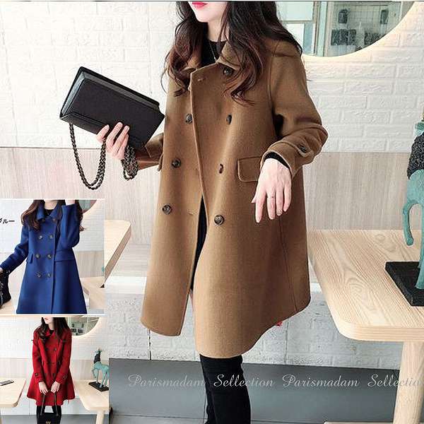 新入荷！カジュアルPコート　ジャケットコート　ダブルボタン　大きいサイズ有り　SからXXL　20代30代40代50代　大人　女子会　ほっそり効果大 ミセス