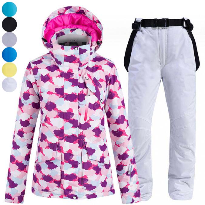 新作セールスキーウェア 大きいサイズ ジャケット パンツ 2点セット 防寒 暖かい サスペンダー 防水 レディーススキーウェア スノボウェア 上下セット 韓国風 スノーボードウェア 可愛い ボードウェ