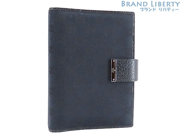 美品グッチGGキャンバスアジェンダMM手帳カバーシステム手帳ブラックキャンバスレザー115241