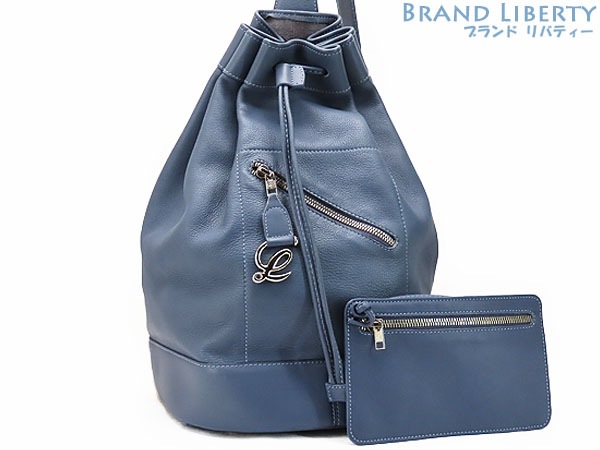 美品ロエベワンショルダーバッグダッフルバッグスリングバッグボディバッグ巾着ポーチ付きブルーグレーカー