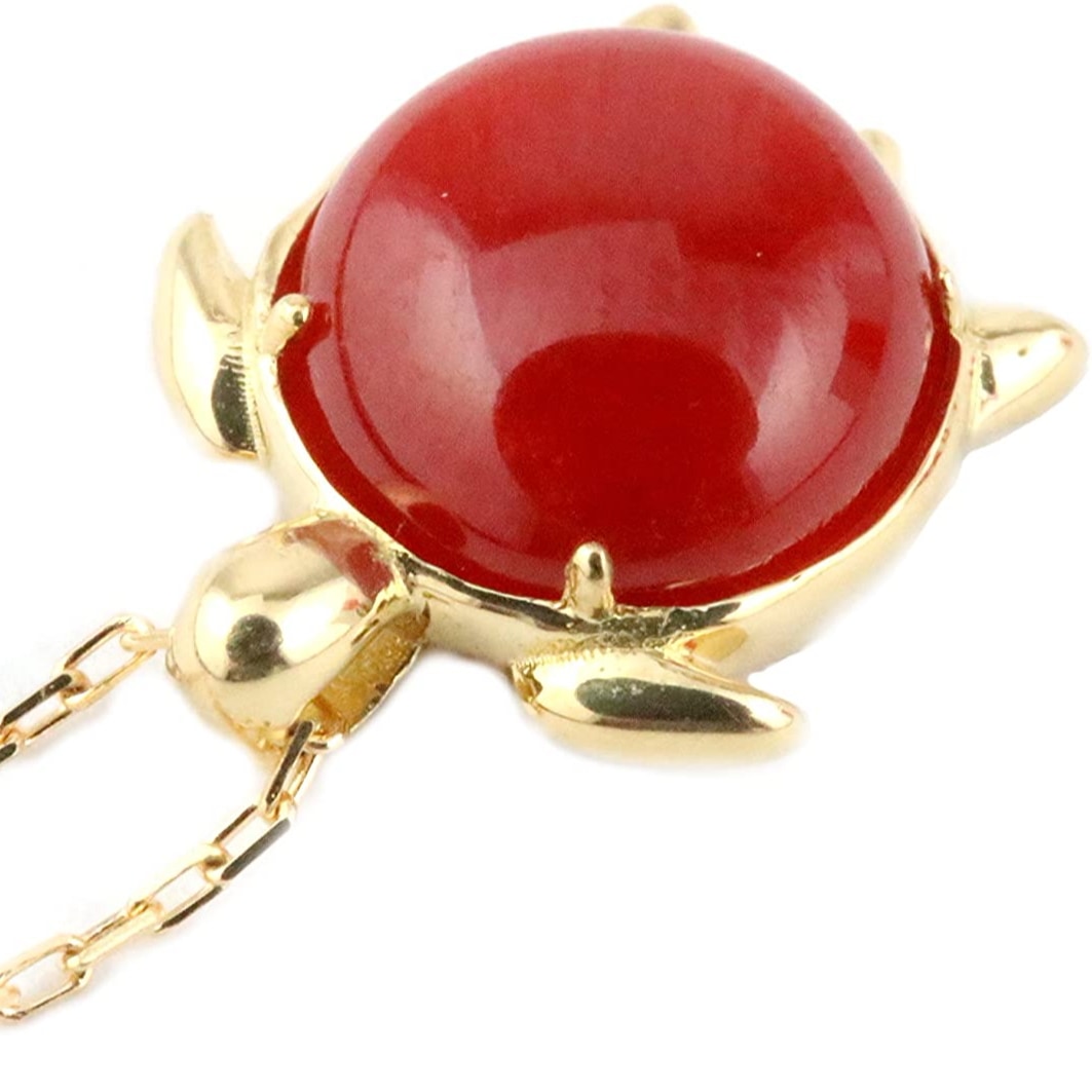 日本産 赤 珊瑚 サンゴ コーラル 亀 カメ プレゼント 3月 誕生石 幸福 長寿 御守り 幸運