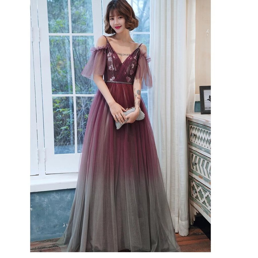 ロング丈ドレス ウエディングドレス パーティードレス 上品 結婚式 Vネックワンピース 大きいサイズ