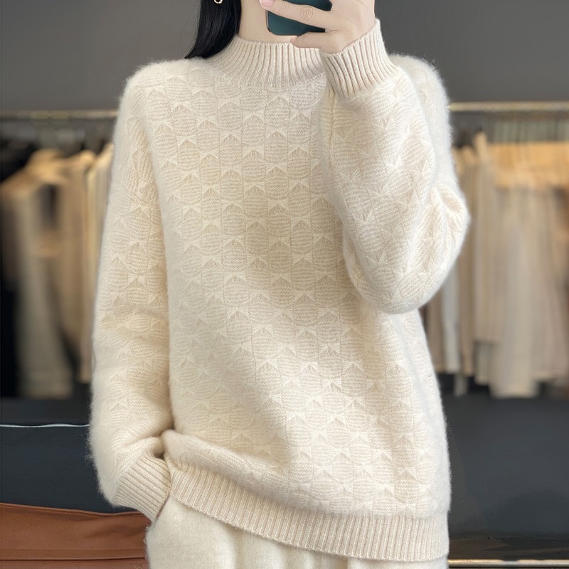 100%ウールニットベースレイヤーレディース2024新スタイルハーフハイネックインナーウェアプラスサイズレディース秋冬セーター