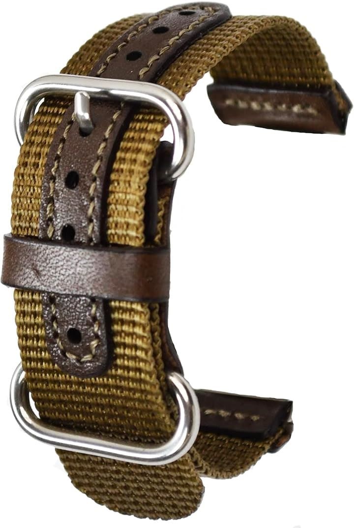 atelierCODEL 腕時計 ベルト 職人が付け心地を追求 ミリタリー ナイロン 革 バンド 穴革補強( カーキオリーブ, ラグ幅22mm)
