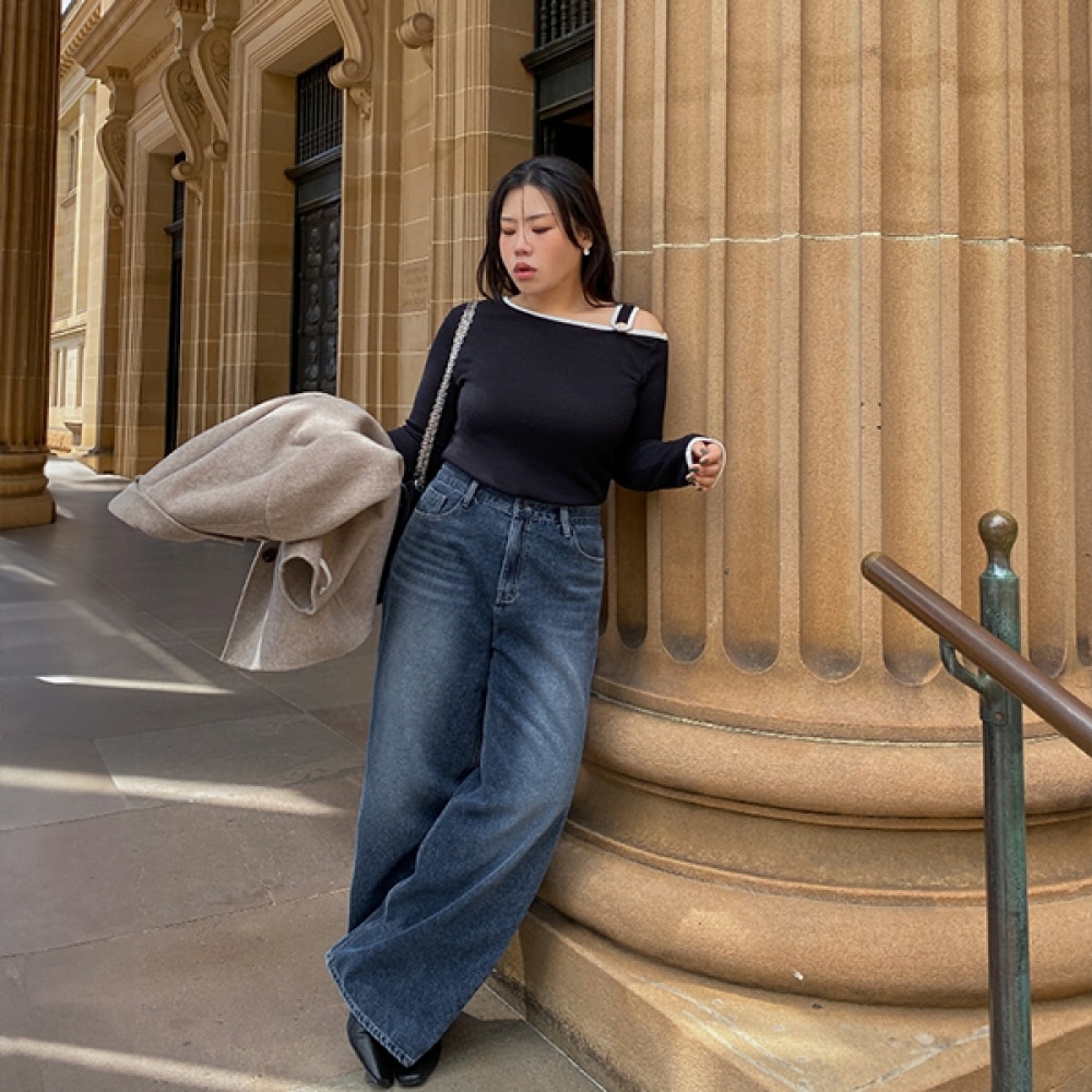 (JSTYLEのイーブレット) イーブレットティネリル起毛ワイドデニムパンツ JSTYLE